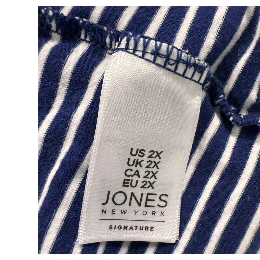 Jones New York Signature 2X Blue White Stripe 3/4 Sleeve Tie Knot Hem Top - Picture 3 of 10